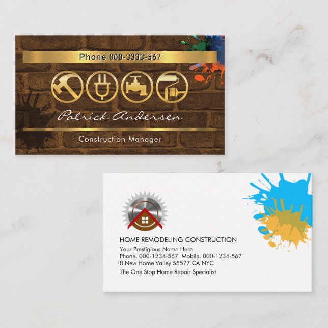 Carte De Visite Peinture Splated Mur sale Outils de main (Devant / Derrière)