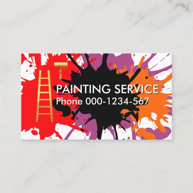 Carte De Visite Peinture Splatter Rouleau Brosse Peinture Échelle (Devant)