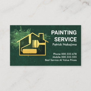 Carte De Visite Peinture verte Splatter Gold Home Brosse