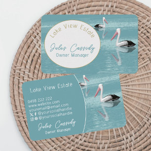 Carte De Visite Pelican Couple pagayage sur Calm Aqua Eau Ovale