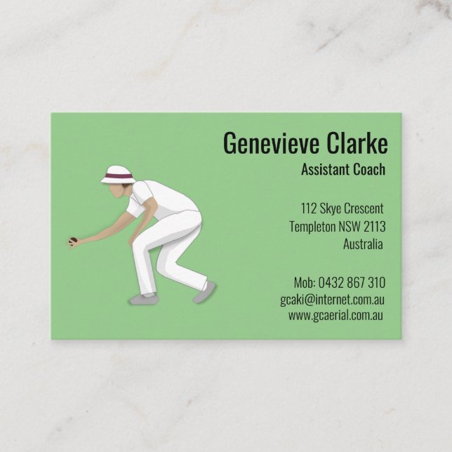 Carte De Visite Pelouse Bowls (Devant)