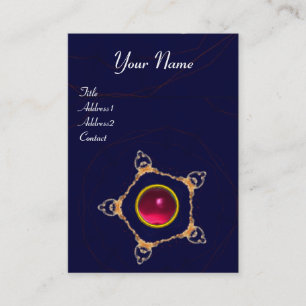 Carte De Visite PENTAGON Monogramme rose Fuchsia Rubis, bleu