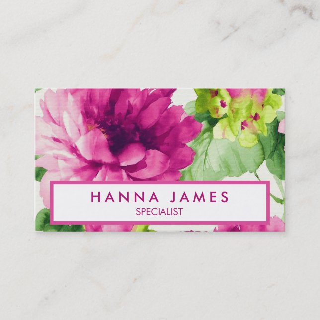 Carte De Visite Peonies d'aquarelle rose vintage personnalisées (Devant)