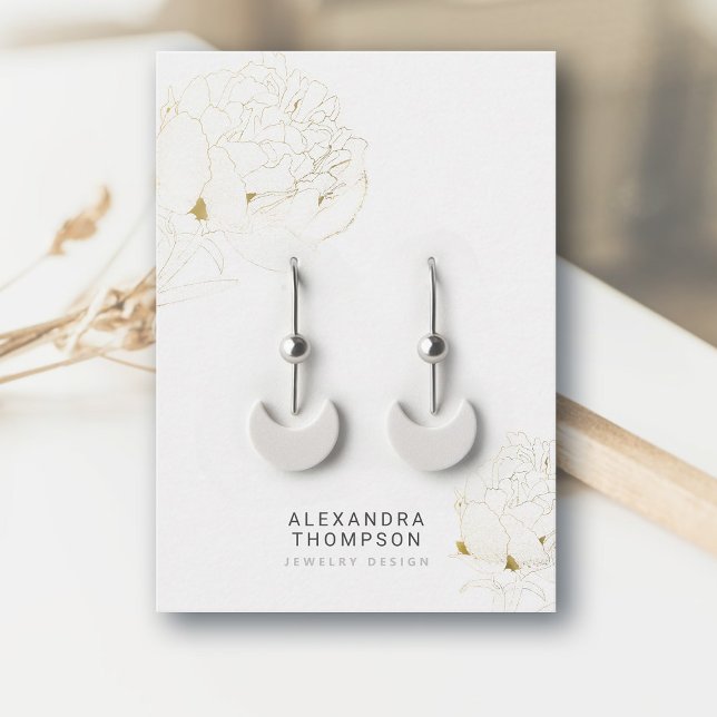Carte De Visite Peony *Gold Modern Floral Sketch Bijoux Display (floral earrings jewelry display card faux gold peony art sketch modern minimalist elegant classy)