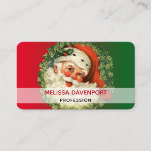 Carte De Visite Père Noël vintage avec couronne de pin
