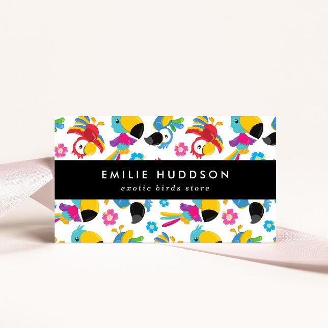 Carte De Visite Perroquets colorés, Fleurs, Boutique Animaux, Bout (Créateur téléchargé)