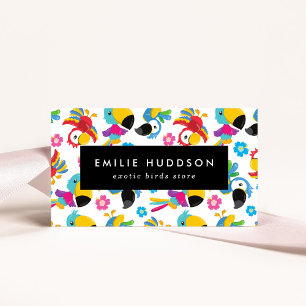 Carte De Visite Perroquets colorés, Fleurs, Boutique Animaux, Bout