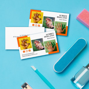 Carte De Visite Persimmon Modern 3 Photos Social Media Nail Artist