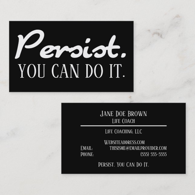 Carte De Visite Persister Vous Pouvez Le Faire Life Coach Modèle b (Devant / Derrière)
