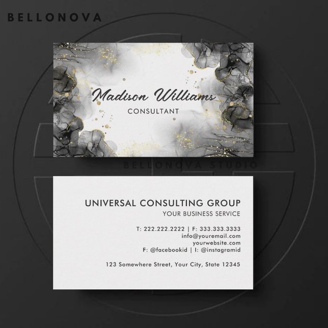 Carte De Visite Personnalisable Black Gold White Grey Professionne (Customizable Black Gold White Grey Professional Business Card)