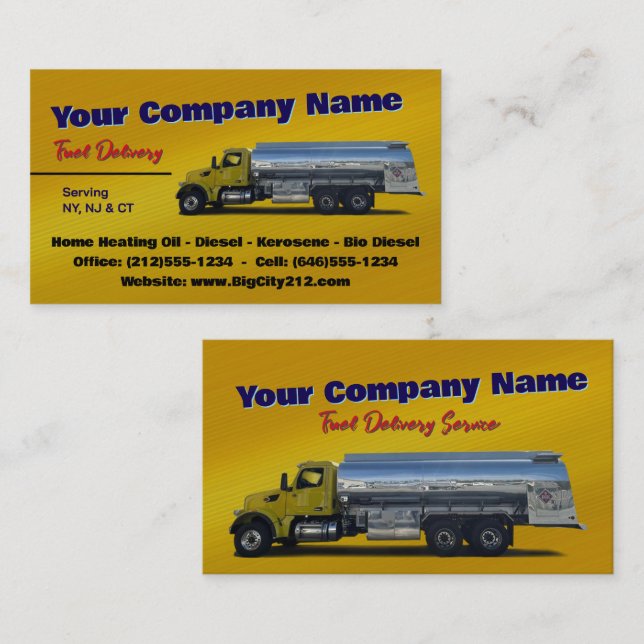 Carte de visite PERSONNALISABLE de camion-citerne  (Devant / Derrière)