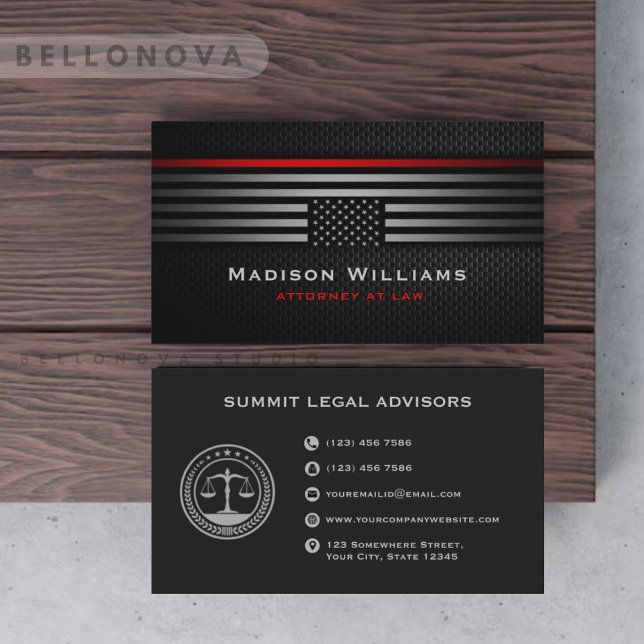 Carte De Visite Personnalisé Black Grey L'Amérique Flag Law Office (Custom Black Grey The Usa America Flag Law Office Business Card)