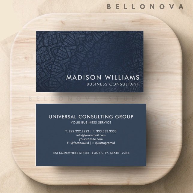Carte De Visite Personnalisé Dark Navy Blue Grey Professionnel (Custom Dark Navy Blue Grey Professional Business Card)