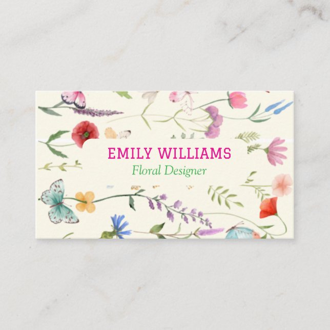 Carte De Visite Personnalisé Elégant Fleur sauvage Floral (Devant)