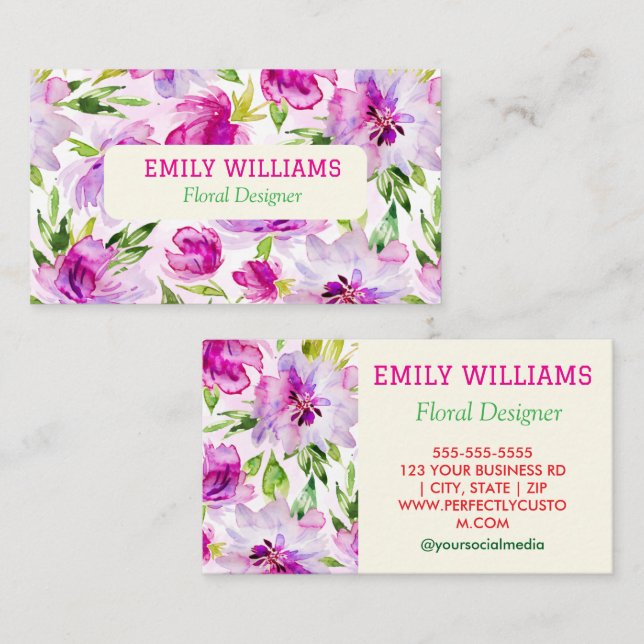 Carte De Visite Personnalisé Elégant Fleur sauvage Floral (Devant / Derrière)