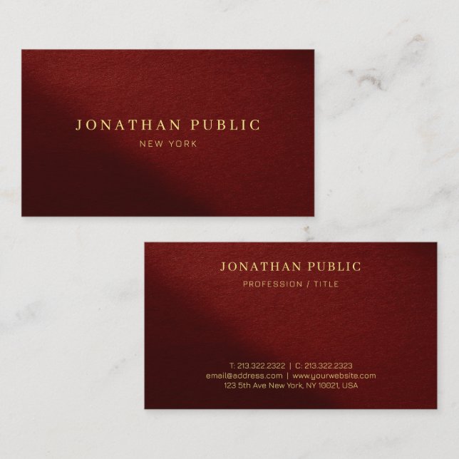 Carte De Visite Personnalisé Elegant Moderne Professionnel Luxe Bo (Devant / Derrière)