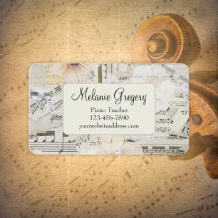 Carte De Visite Personnalisé Élégant Musique Piano Enseignant Flor