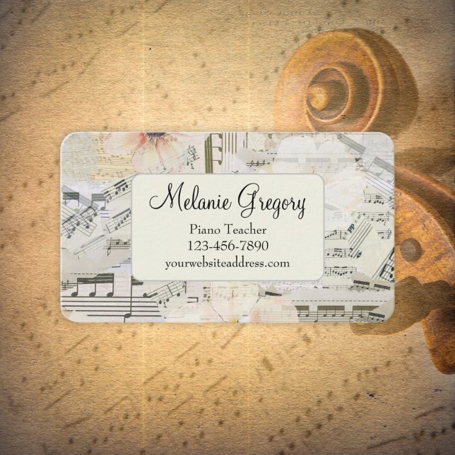 Carte De Visite Personnalisé Élégant Musique Piano Enseignant Flor (Créateur téléchargé)