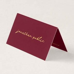 Carte De Visite Personnalisé Élégant Rouge & Or Plié