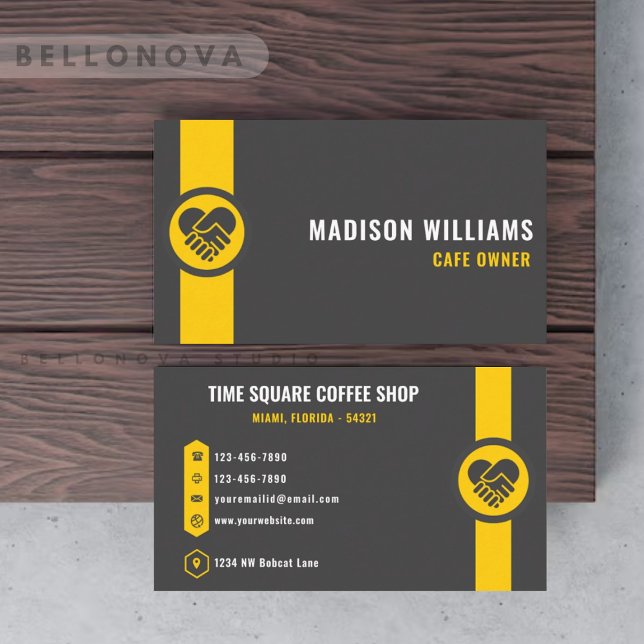 Carte De Visite Personnalisé gris foncé Noir Jaune Petite entrepri (Custom Dark Grey Black Yellow Small Business Business Card)
