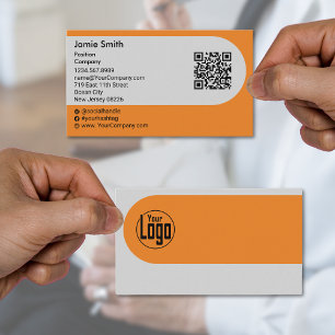 Carte De Visite Personnalisé Gris Noir Orange Code QR Paysage soci