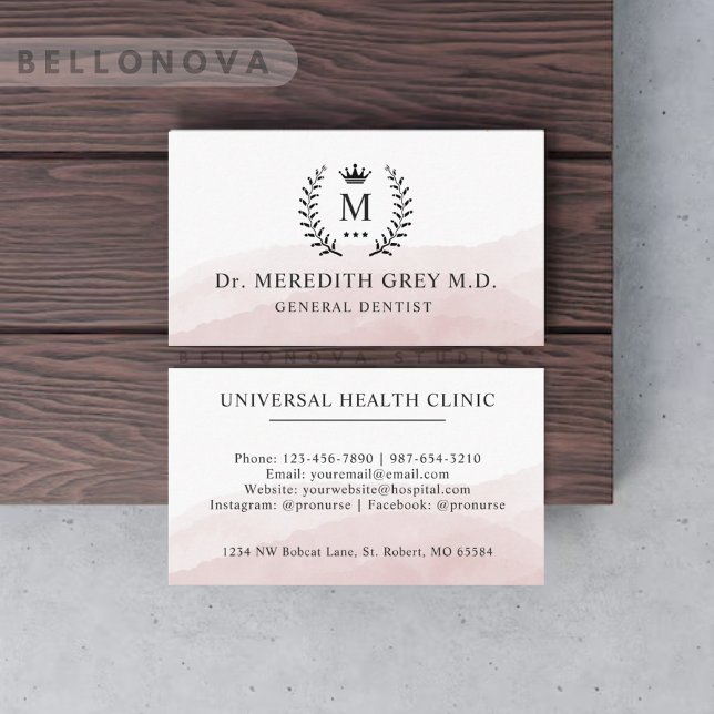 Carte De Visite Personnalisé Initial & Nom Blanc Rose noir Monogra (Custom Initial & Name White Black Pink Monogrammed Business Card)