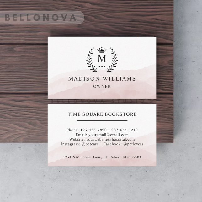 Carte De Visite Personnalisé Initial & Nom Blanc Rose noir Monogra (Créateur téléchargé)