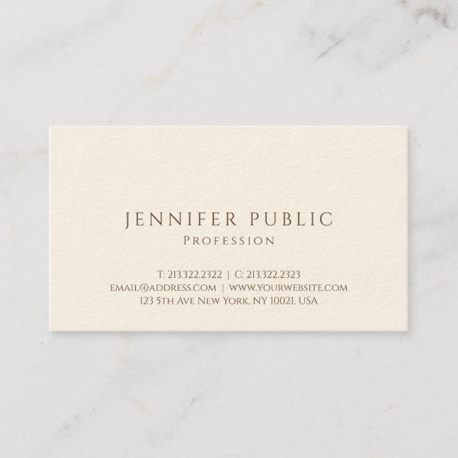 Carte De Visite Personnalisé Moderne Elégant Luxe Signature Cream (Devant)