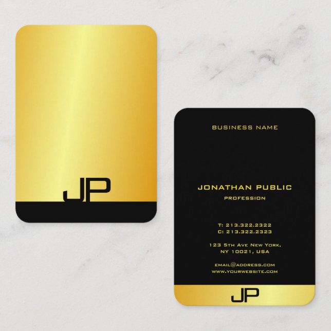 Carte De Visite Personnalisé Moderne Élégant Monogram Gold Look Mo (Devant / Derrière)