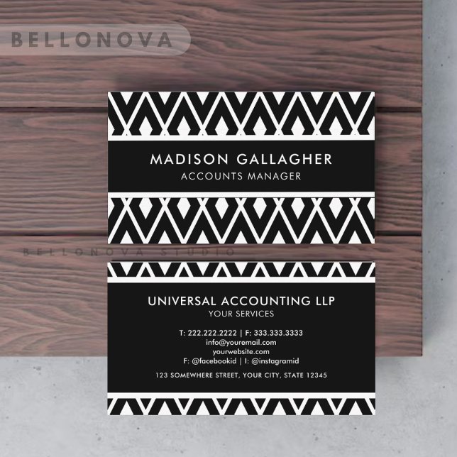 Carte De Visite Personnalisé noir et blanc (Custom Black And White Geometric Professional Business Card)