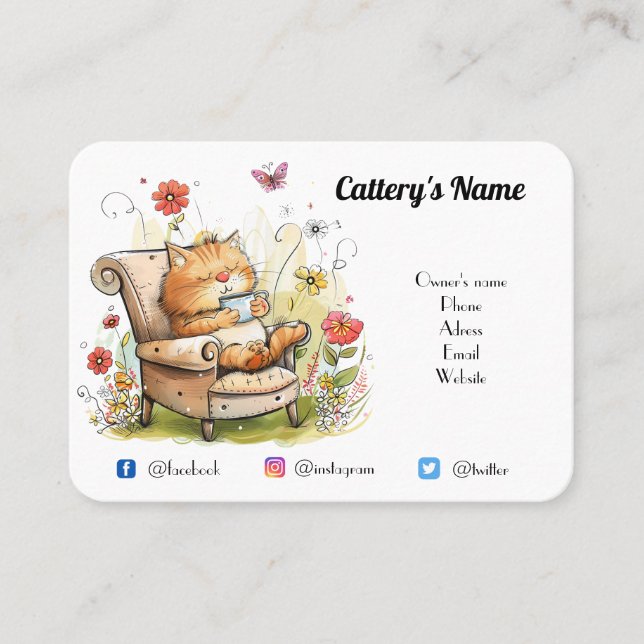 Carte de visite personnalisé pour Cattery Cute Des (Devant)