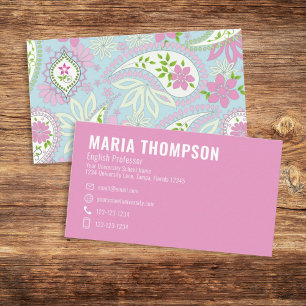 Carte De Visite Personnalisé Simple Design Rose Bleu Élégant Paisl