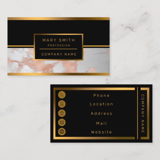 Carte De Visite Personnaliser de luxe en marbre blanc rose Parties (Devant / Derrière)