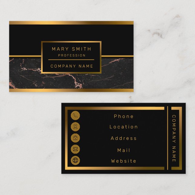 Carte De Visite Personnaliser en marbre rose noir tendance de luxe (Devant / Derrière)