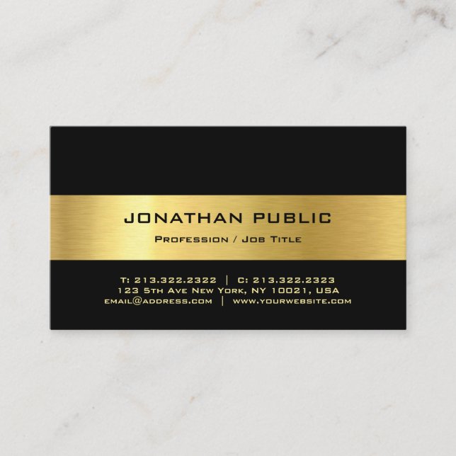 Carte De Visite Personnaliser Moderne Élégant Noir Et Or Simple (Devant)