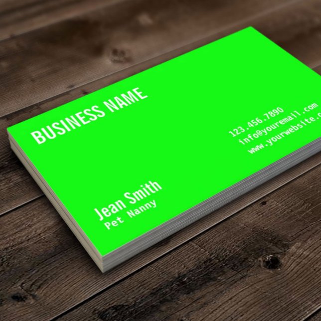 Carte De Visite Pet Nanny Plain Neon Green (Créateur téléchargé)