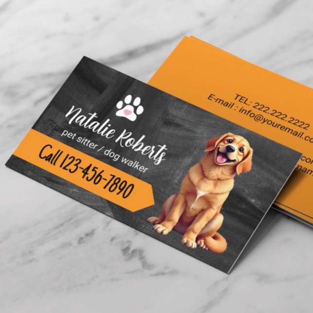 Carte De Visite Pet Sitter Chien marchant Chalkboard Golden Retrie (Créateur téléchargé)