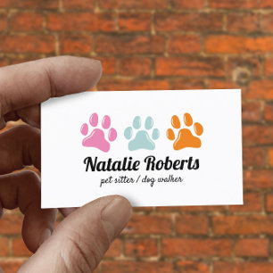 Carte De Visite Pet Sitter Chien Walker Cute 3 Empreintes de patte