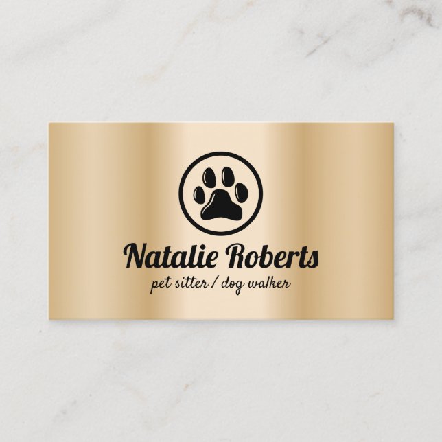 Carte De Visite Pet Sitter Chien Walker Paw Logo Or moderne (Devant)