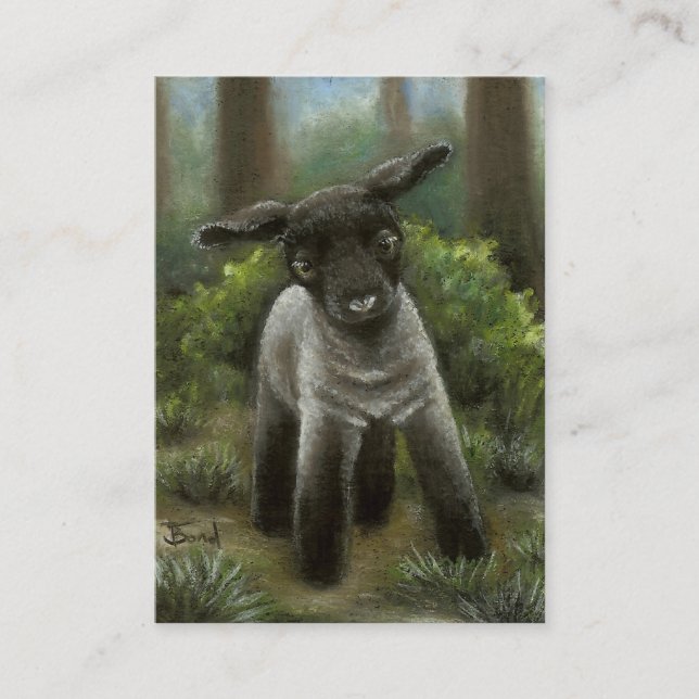 Carte De Visite Petit agneau dans les copies en bois ACEO (Devant)