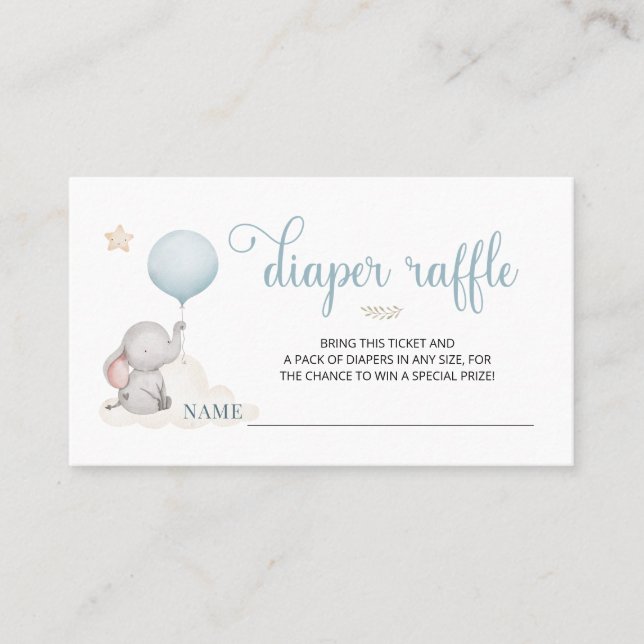 Carte De Visite Petit bébé Elephant Baby shower de couches Raffle  (Devant)