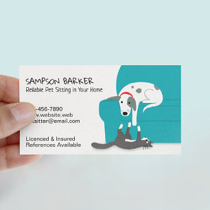 Carte De Visite Petit chien et chat avec animal de compagnie assis