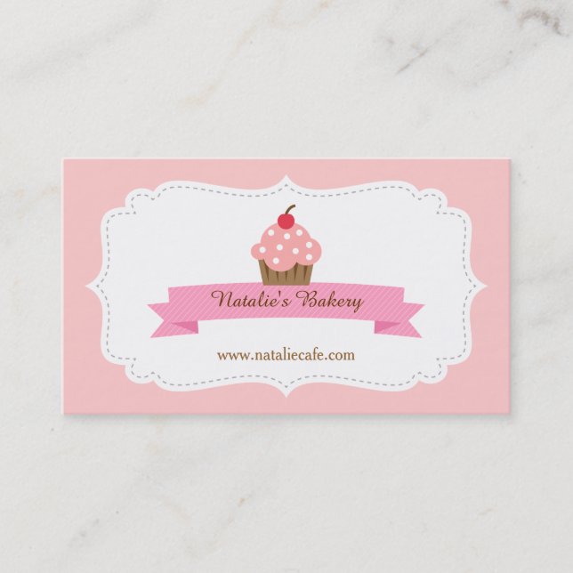 Carte De Visite Petit gâteau rose élégant, moderne, doux, (Devant)