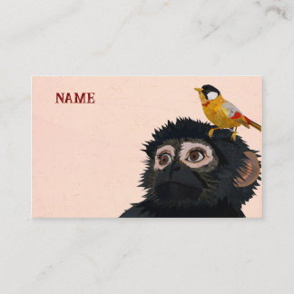 CARTE DE VISITE PETIT SINGE ET OISEAU DORÉ
