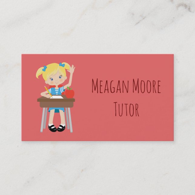 Carte De Visite Petite fille Tutoring rose au bureau (Devant)
