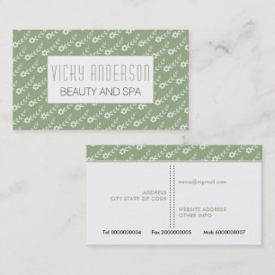 Carte De Visite Petites fleurs blanches sauge vert motif