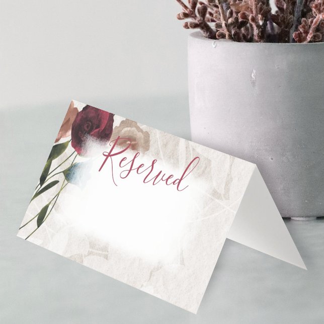 Carte De Visite Petits Roses beiges pliés de bordeaux Mariage plié (beige, burgundy roses wedding reserved card, folded escort card, seating name card, place card)