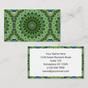 Carte De Visite Pétoncle en plumes Mandala Emerald et symétrie ble