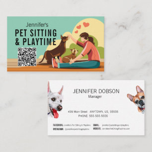 Carte De Visite Petsitting & Playtime avec code QR Chien