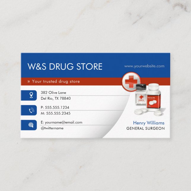 Carte De Visite Pharmacie | Boutique de médicaments (Devant)